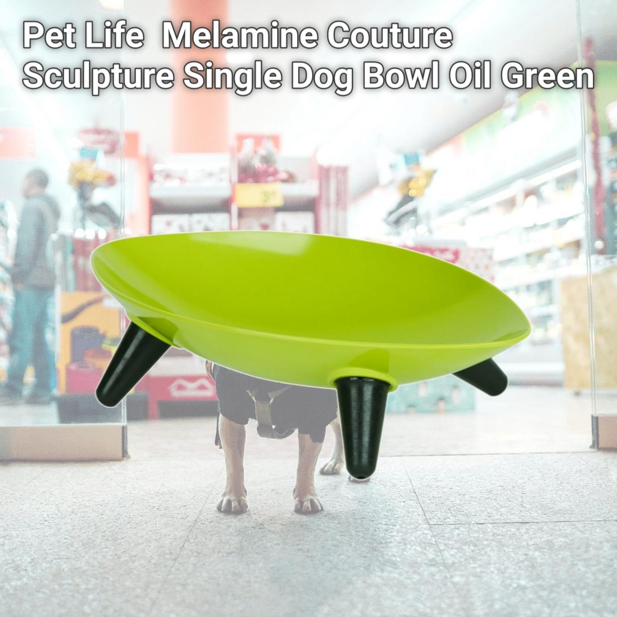 Picture of Pet Life S4OGSPB Melamine Couture Sculpture Single Dog Bowl, Oil Green