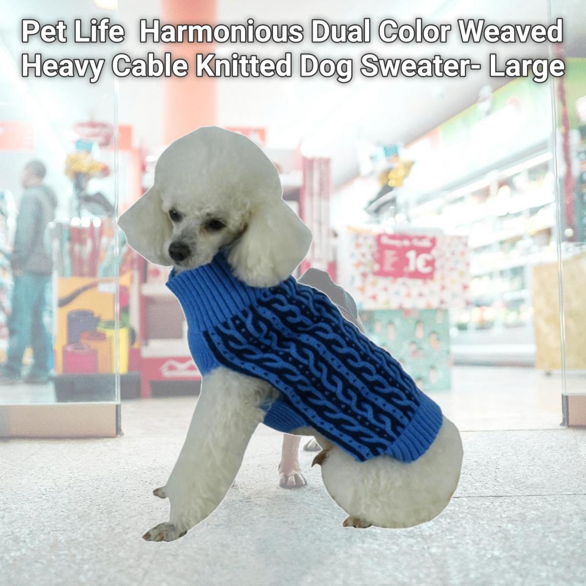 Picture of Pet Life SW13BLLG Harmonious Dual Color Weaved Heavy Cable Knitted Dog Sweater- Large
