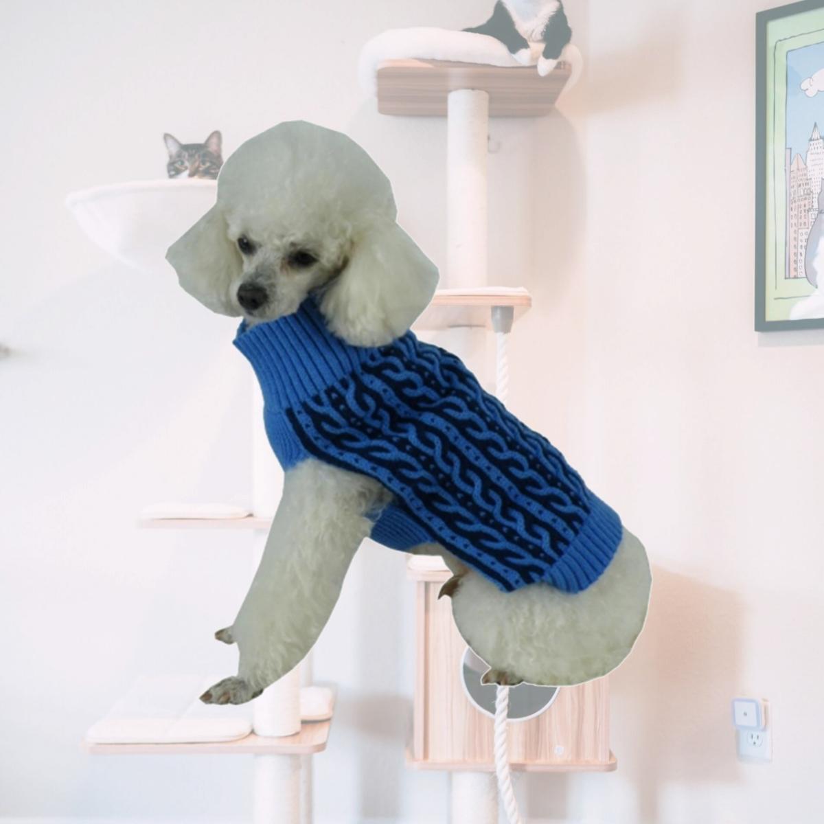 Picture of Pet Life SW13BLLG Harmonious Dual Color Weaved Heavy Cable Knitted Dog Sweater- Large