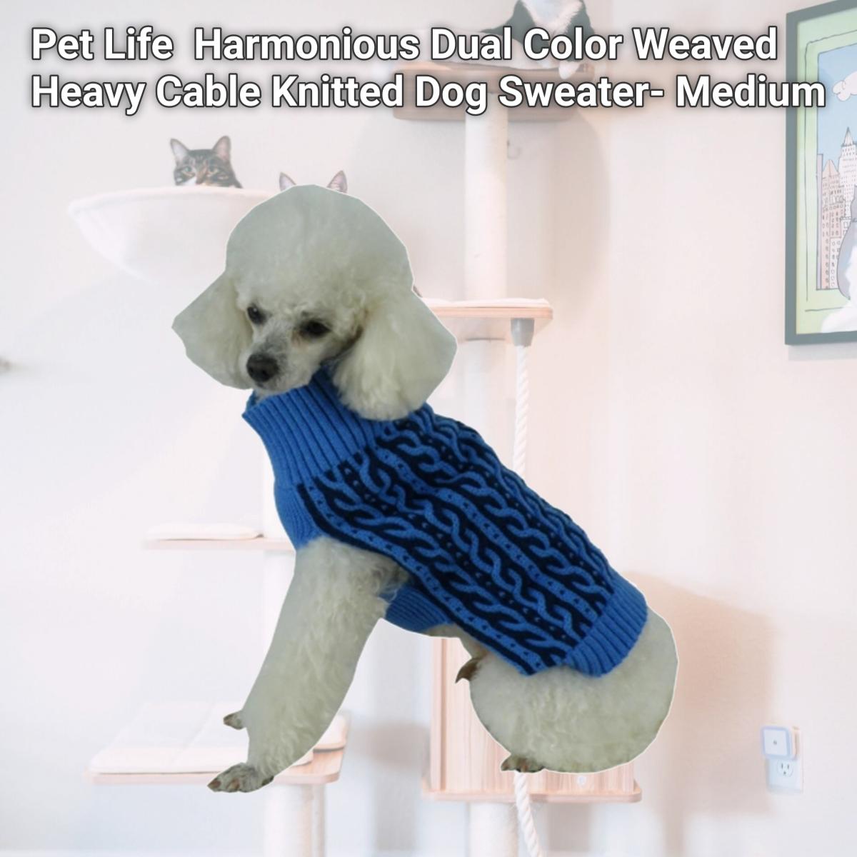 Picture of Pet Life SW13BLMD Harmonious Dual Color Weaved Heavy Cable Knitted Dog Sweater- Medium