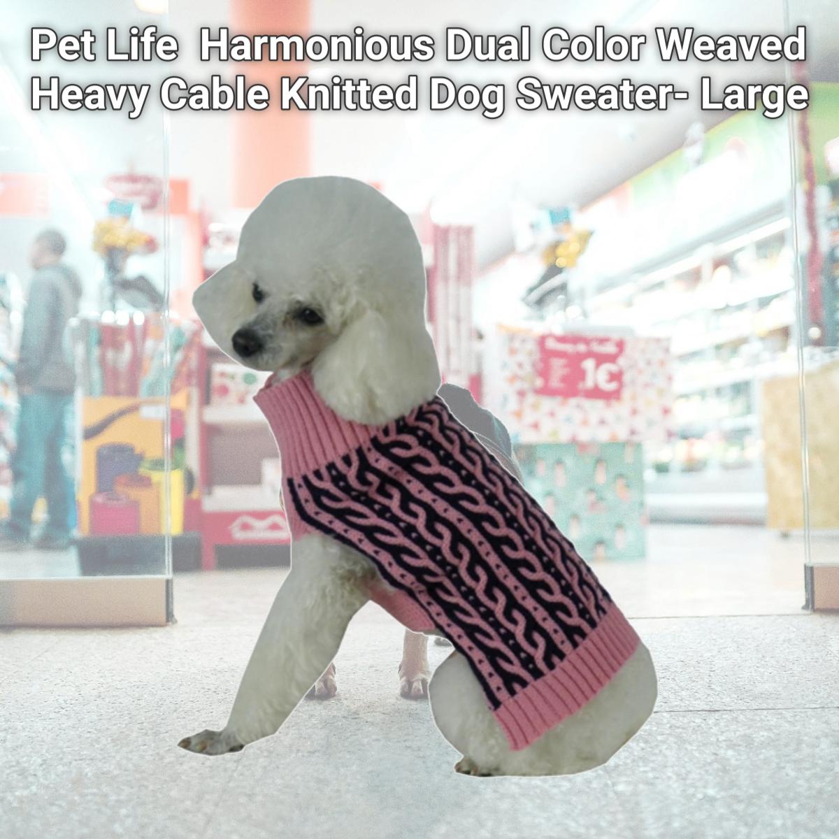 Picture of Pet Life SW13PKBLG Harmonious Dual Color Weaved Heavy Cable Knitted Dog Sweater- Large