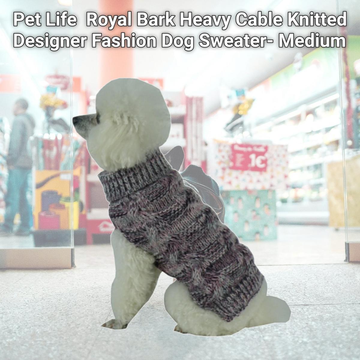 Picture of Pet Life SW16GYMD Royal Bark Heavy Cable Knitted Designer Fashion Dog Sweater- Medium