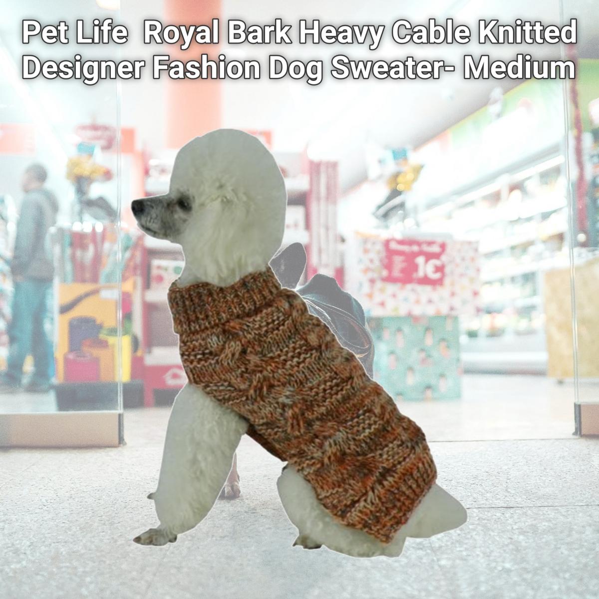 Picture of Pet Life SW16TNOMD Royal Bark Heavy Cable Knitted Designer Fashion Dog Sweater- Medium