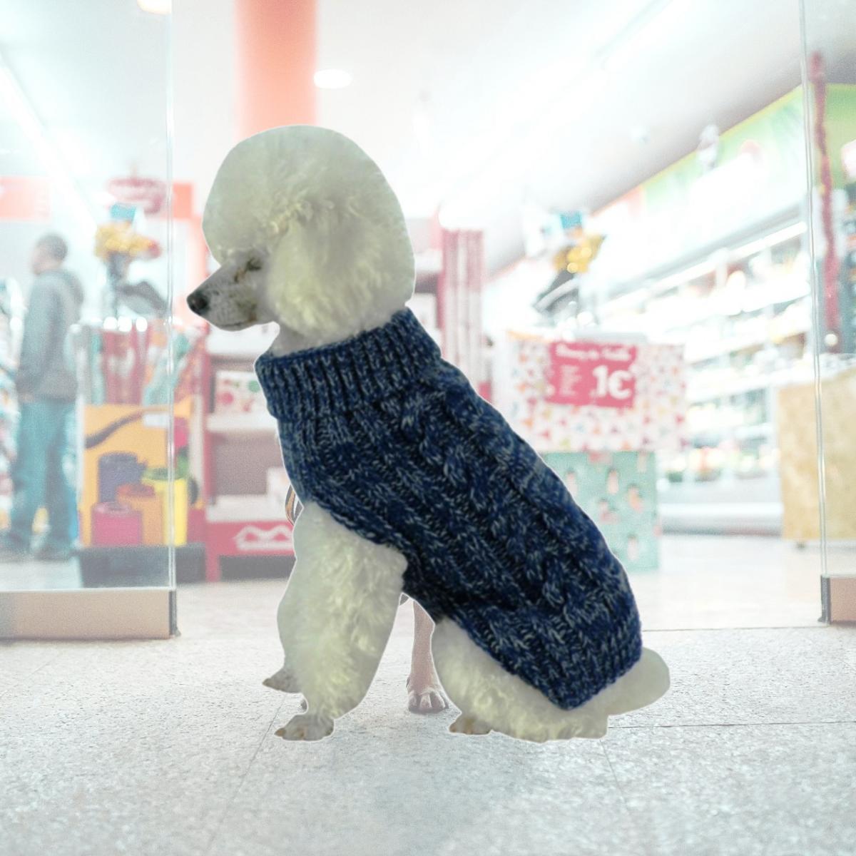 Picture of Pet Life SW17DBLMD Classic True Blue Heavy Cable Knitted Ribbed Fashion Dog Sweater- Medium