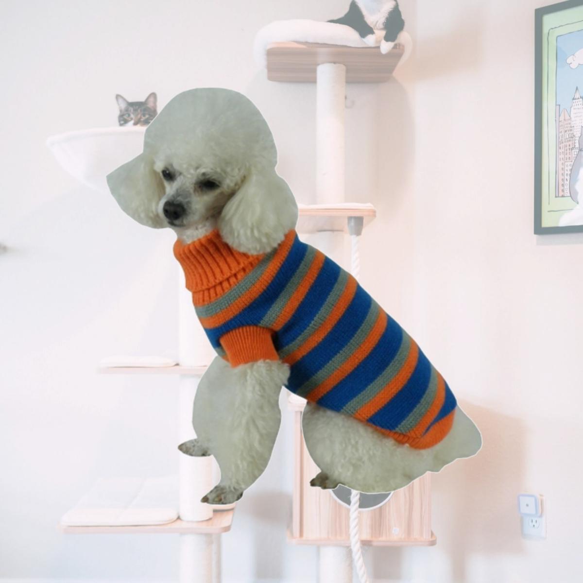 Picture of Pet Life SW3OBRMD Heavy Cable Knit Striped Fashion Polo Dog Sweater- Medium