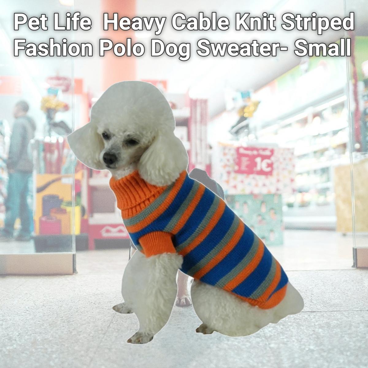 Picture of Pet Life SW3OBRSM Heavy Cable Knit Striped Fashion Polo Dog Sweater- Small