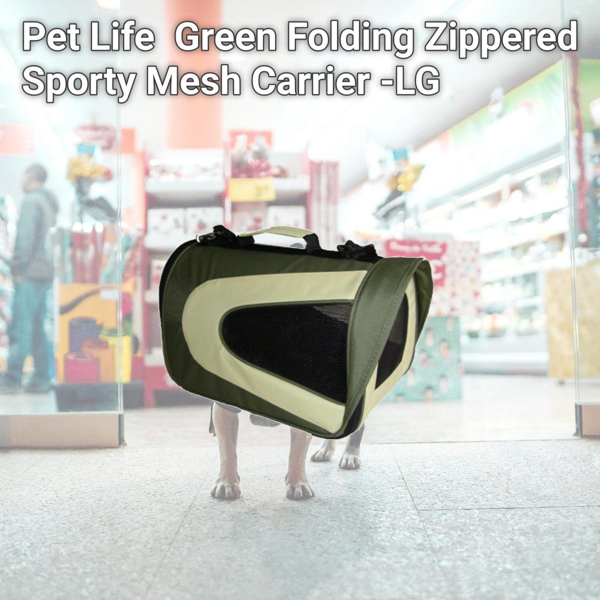 Picture of Pet Life B7GNLG Green Folding Zippered Sporty Mesh Carrier -LG