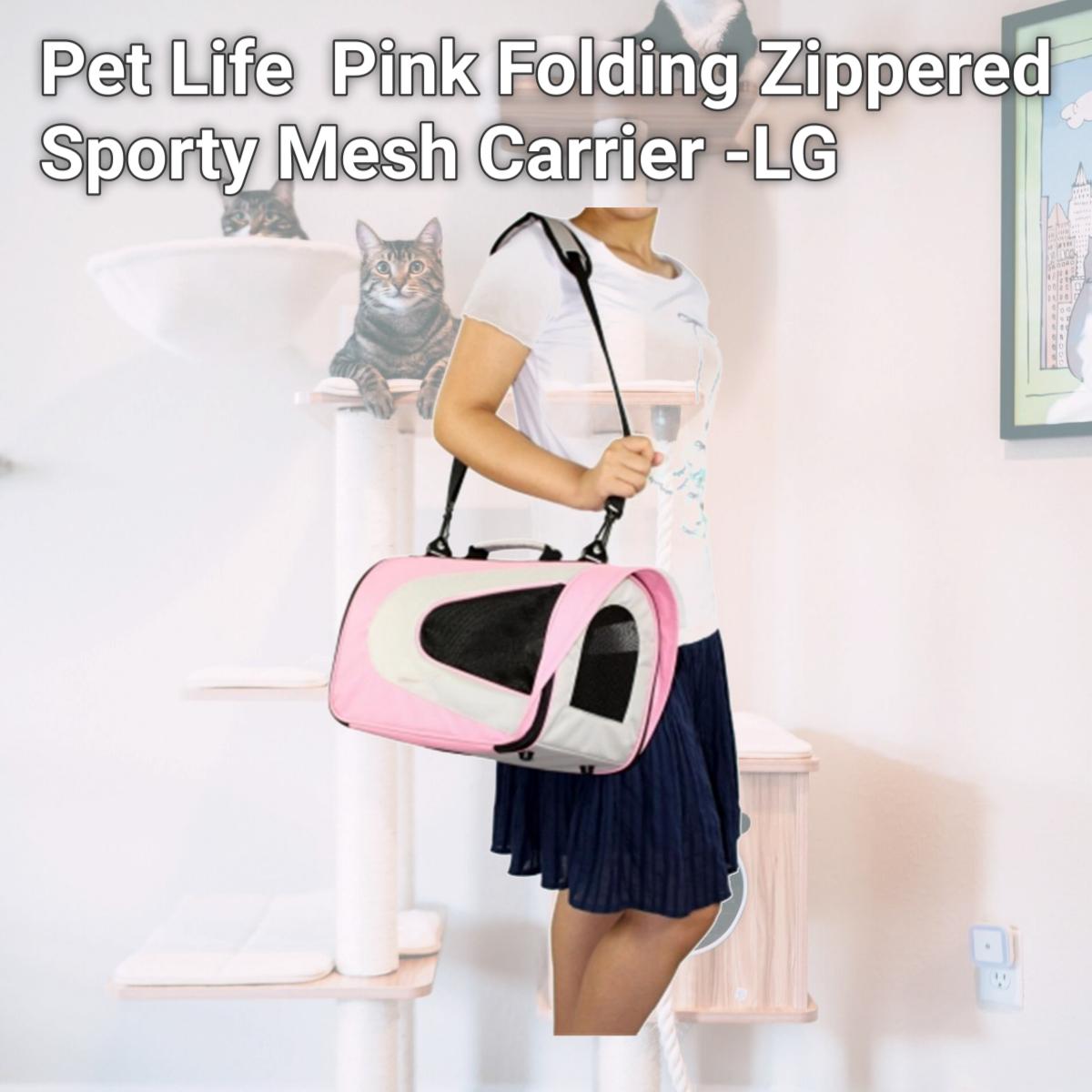 Picture of Pet Life B7PKLG Pink Folding Zippered Sporty Mesh Carrier -LG