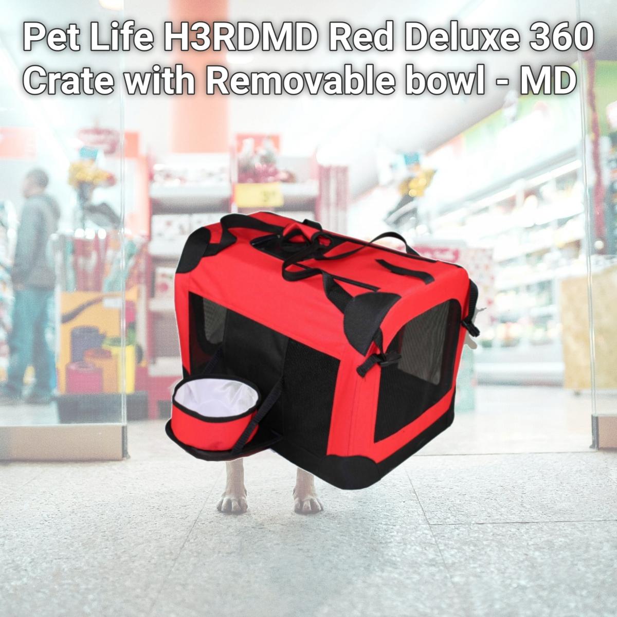 Picture of Pet Life H3RDMD Red Deluxe 360 Crate with Removable bowl - MD