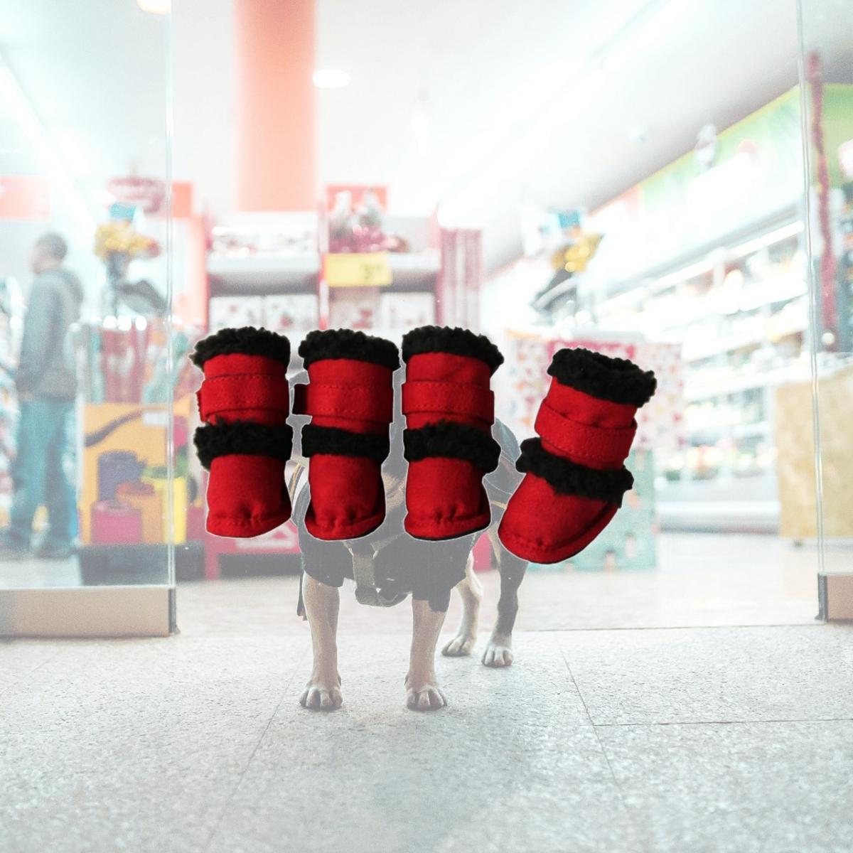 Picture of Pet Life F4RDSM Red Shearling Duggz shoes - set of 4 - SM