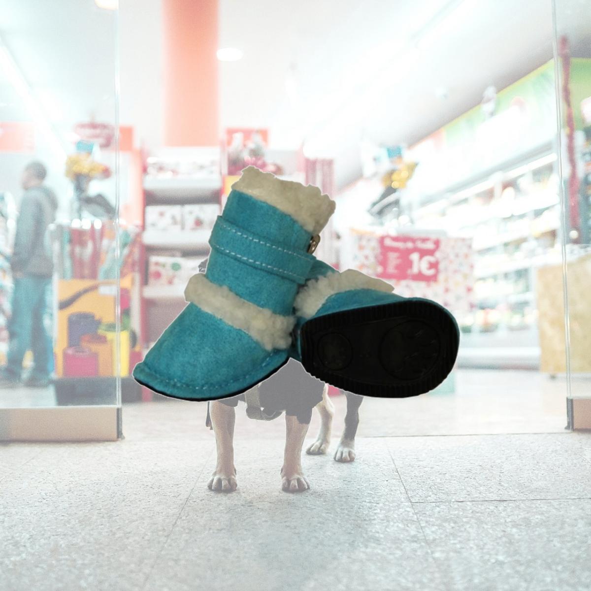 Picture of Pet Life F4BLMD Blue Shearling Duggz shoes - set of 4 - MD