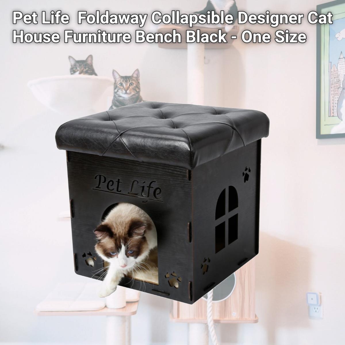 Picture of Pet Life FN1BKMD Foldaway Collapsible Designer Cat House Furniture Bench, Black - One Size