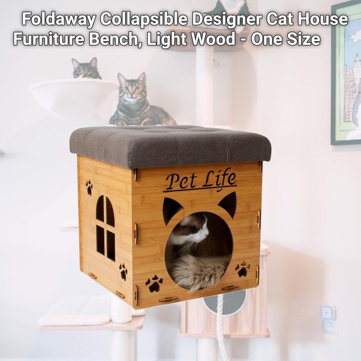 Picture of Pet Life FN1LBRMD Foldaway Collapsible Designer Cat House Furniture Bench, Light Wood - One Size