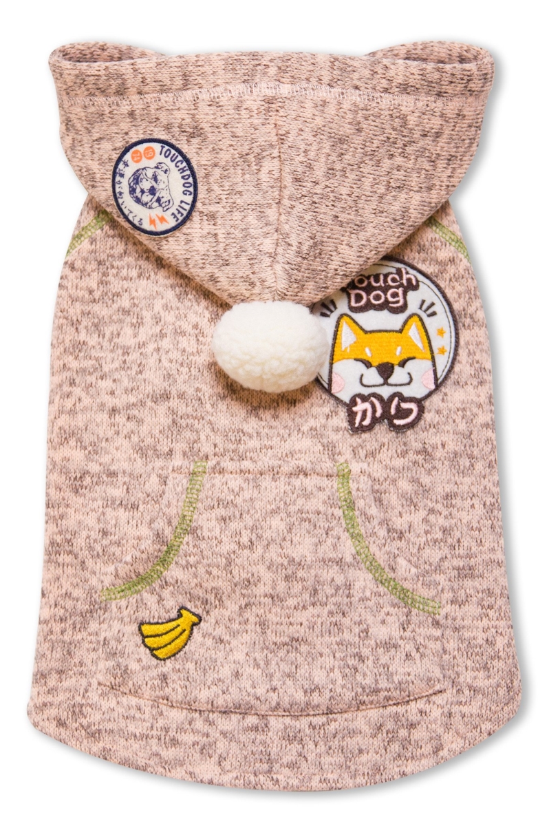 Picture of Touchdog HD5PKMD Hippie Designer Sleeveless Pompom Dog Hooded Sweater, Light Pink - Medium