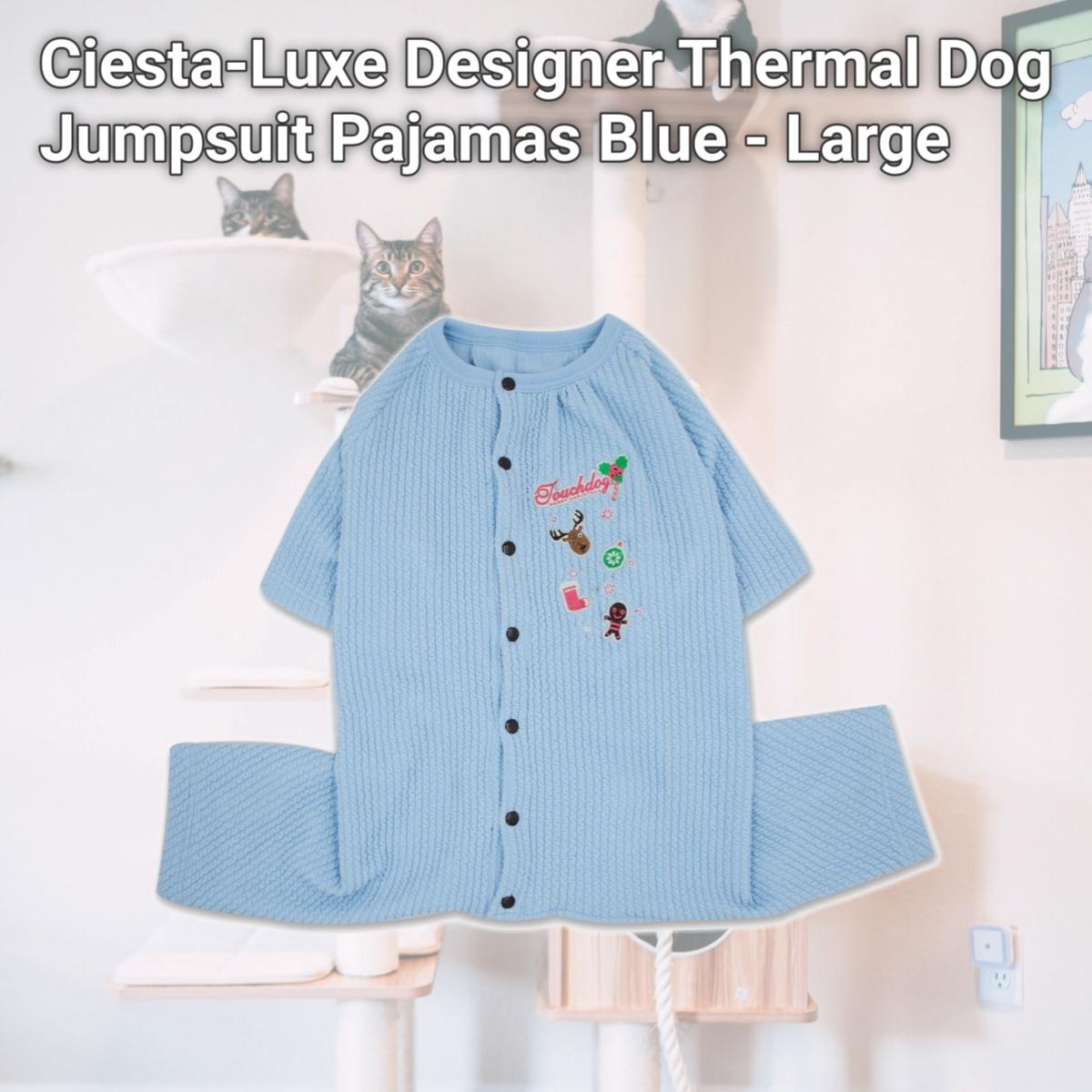 Picture of Touchdog PJ2BLLG Ciesta-Luxe Designer Thermal Dog Jumpsuit Pajamas, Blue - Large
