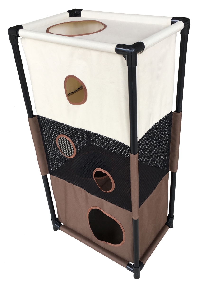 Picture of Pet Life PTT6KHBR Kitty Square Soft Folding Pet Cat House Furniture, Khaki & Brown - One Size