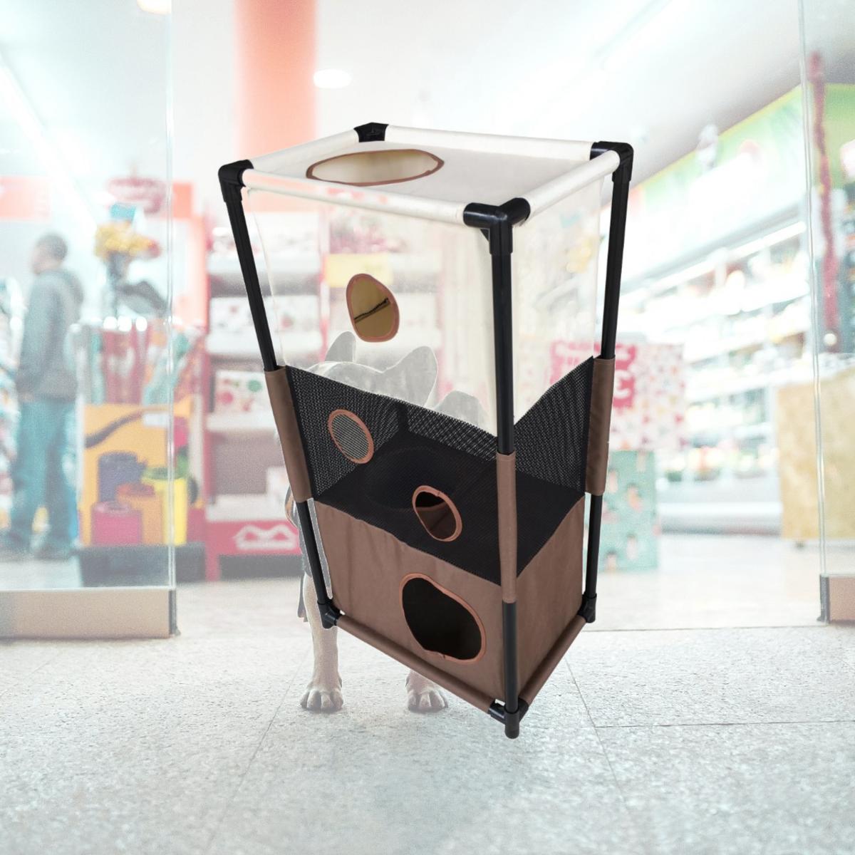 Picture of Pet Life PTT6KHBR Kitty Square Soft Folding Pet Cat House Furniture, Khaki & Brown - One Size