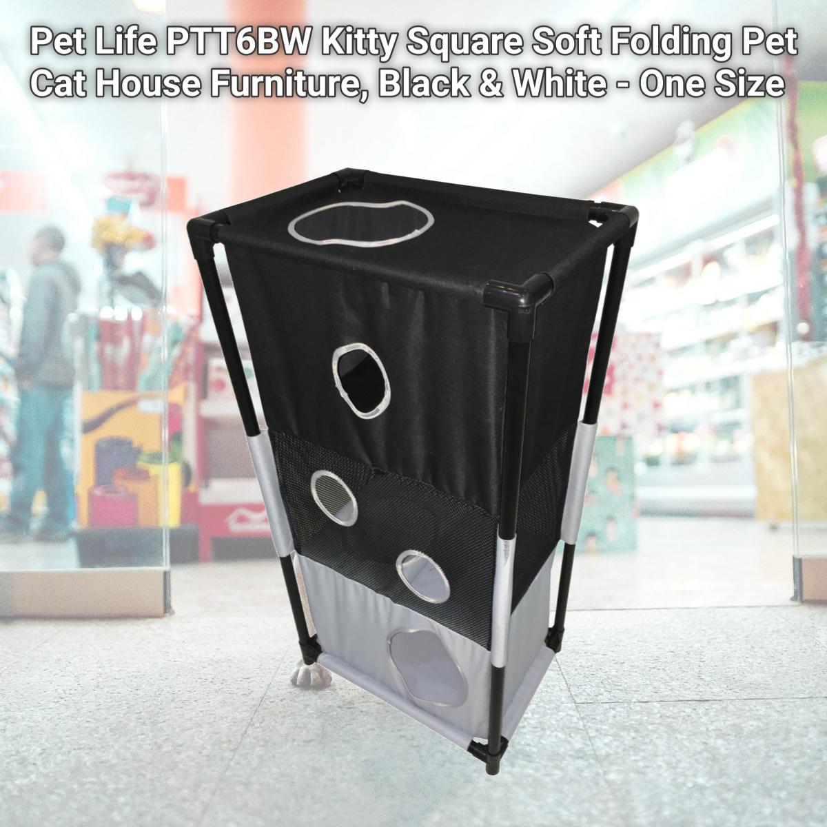 Picture of Pet Life PTT6BW Kitty Square Soft Folding Pet Cat House Furniture, Black & White - One Size