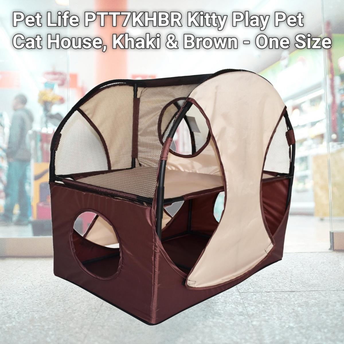 Picture of Pet Life PTT7KHBR Kitty Play Pet Cat House, Khaki & Brown - One Size
