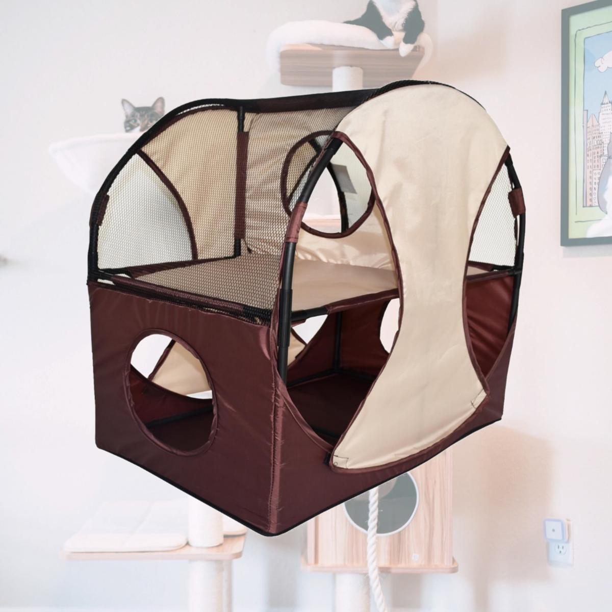 Picture of Pet Life PTT7KHBR Kitty Play Pet Cat House, Khaki & Brown - One Size