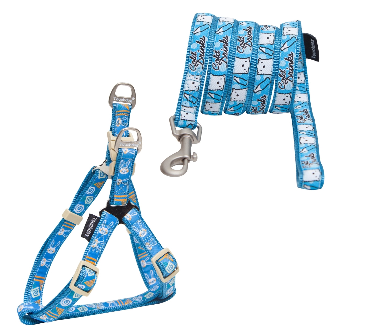 Caliber Designer Embroidered Fashion Pet Dog Leash & Collar Combination, Blue Pattern - Medium