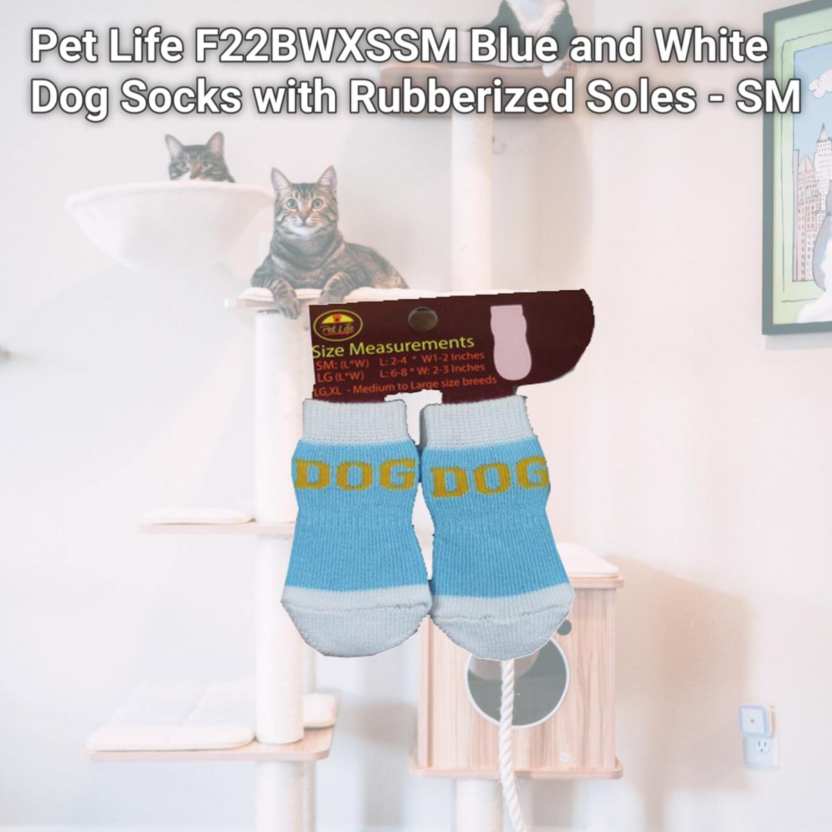 Picture of Pet Life F22BWXSSM Blue and White Dog Socks with Rubberized Soles - SM