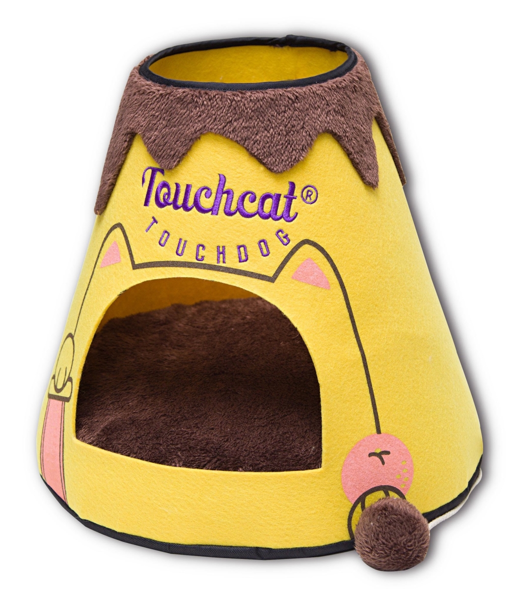 Picture of Touchcat PB69YLLG Molten Lava Designer Triangular Cat House, Yellow & Brown - One Size