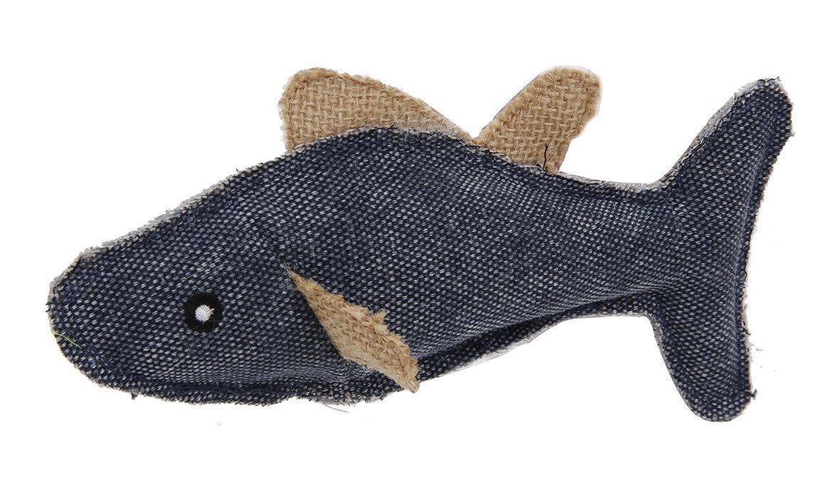 Pet Life CTY7BKSM Durable Fish Plush Kitty Catnip Cat Toy, Black - Small