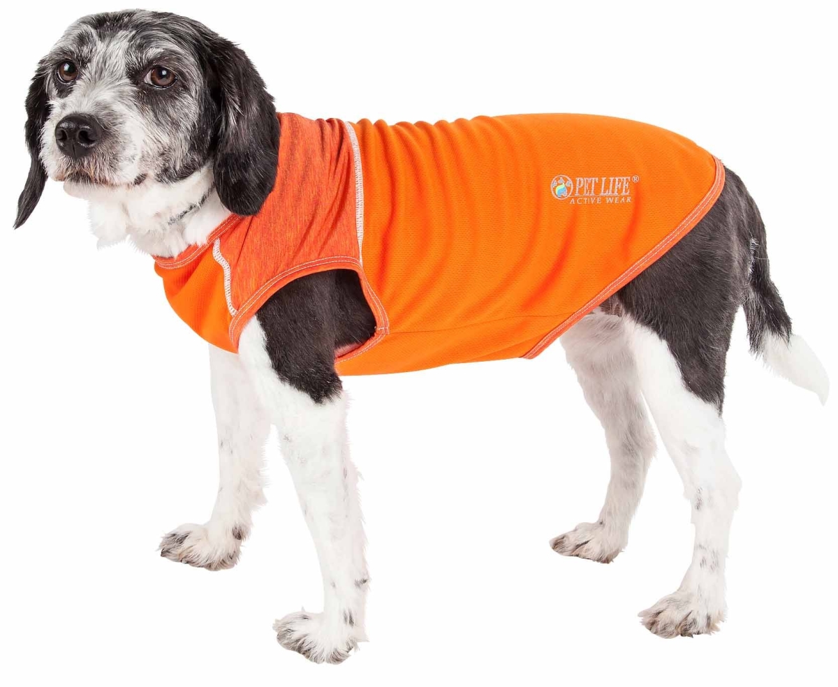 Picture of Pet Life TSHL1ORSM Active Aero-Pawlse Heathered Quick-Dry & 4-Way Stretch-Performance Dog Tank Top T-Shirt - Orange&#44; Small