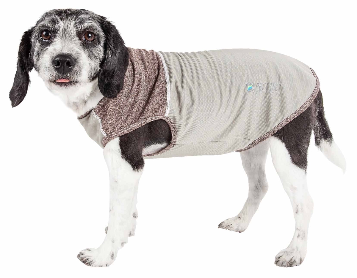 Picture of Pet Life TSHL1TNXS Active Aero-Pawlse Heathered Quick-Dry & 4-Way Stretch-Performance Dog Tank Top T-Shirt - Tan & Brown&#44; Extra Small