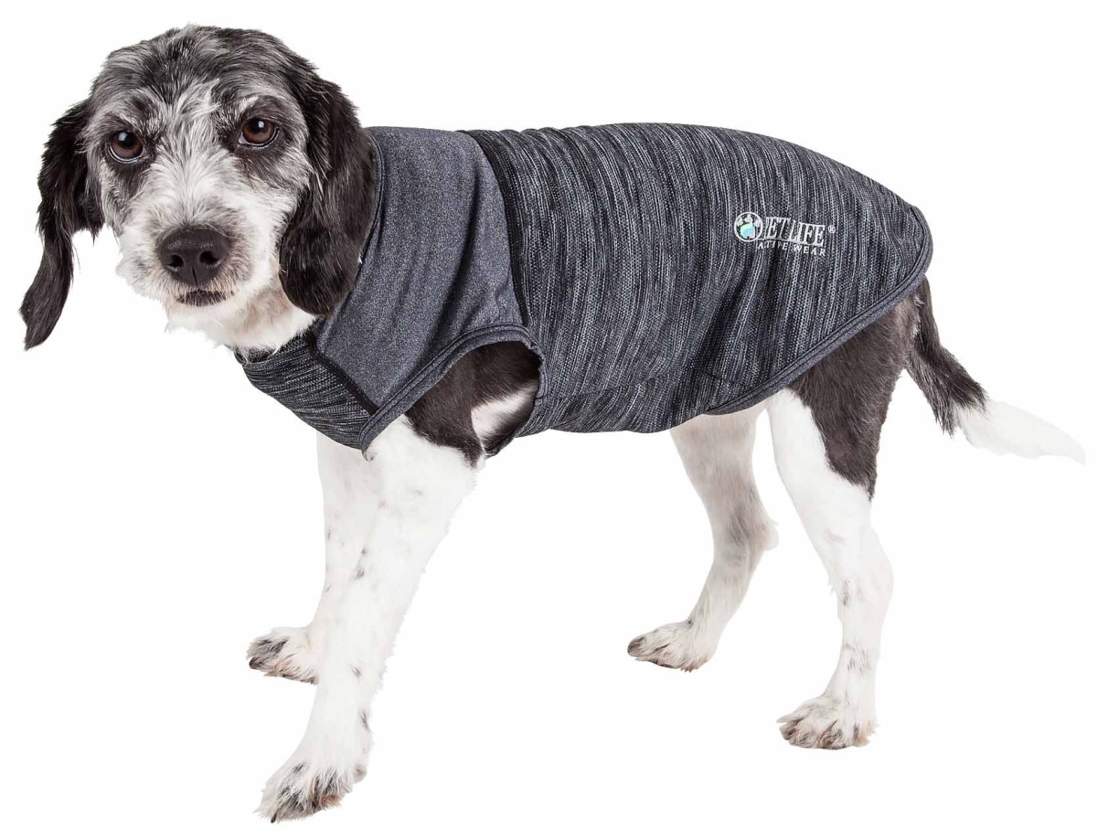 Picture of Pet Life TSHL1BKMD Active Aero-Pawlse Heathered Quick-Dry & 4-Way Stretch-Performance Dog Tank Top T-Shirt - Black & Black&#44; Medium