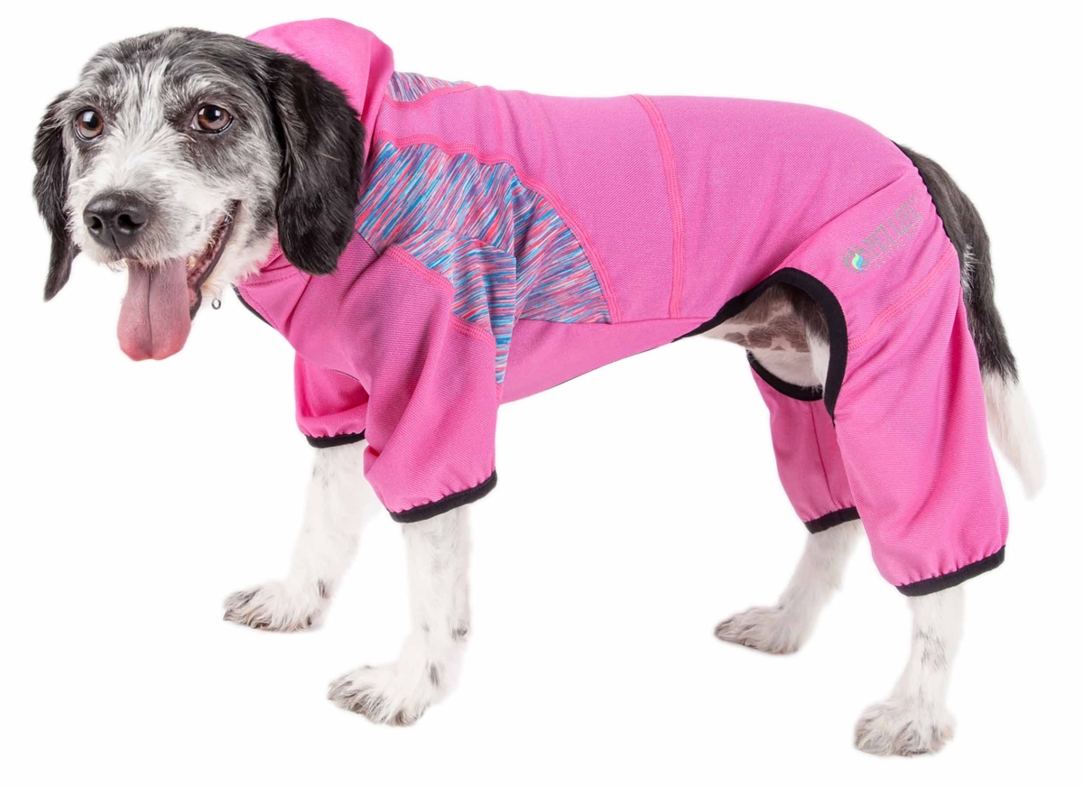 Active Pawsterity Heathered Performance 4-Way Stretch Two-Toned Full Bodied Hoodie - Pink, Small