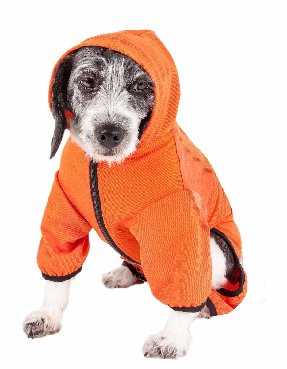 Active Pawsterity Heathered Performance 4-Way Stretch Two-Toned Full Bodied Hoodie - Orange, Small
