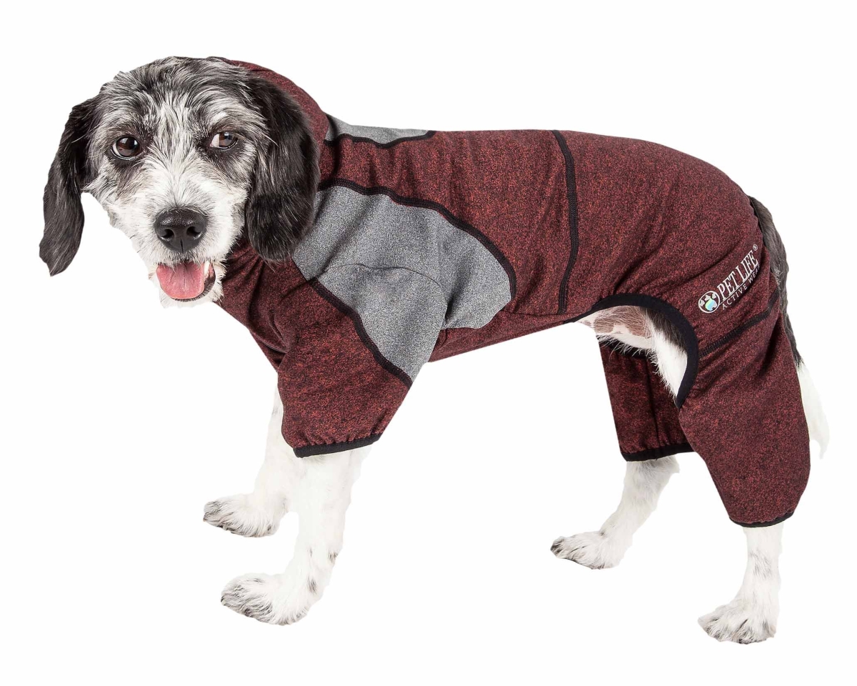 Picture of Pet Life YGHL5BUXL Active Fur-Breeze Heathered Performance 4-Way Stretch Two-Toned Full Bodied Hoodie - Burgundy, Extra Large