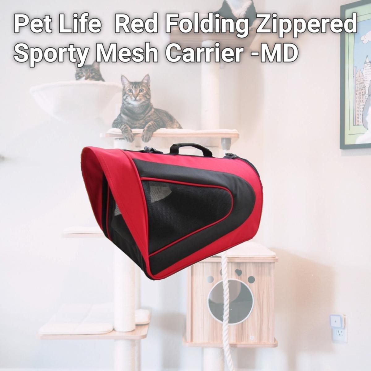 Picture of Pet Life B7RDMD Red Folding Zippered Sporty Mesh Carrier -MD