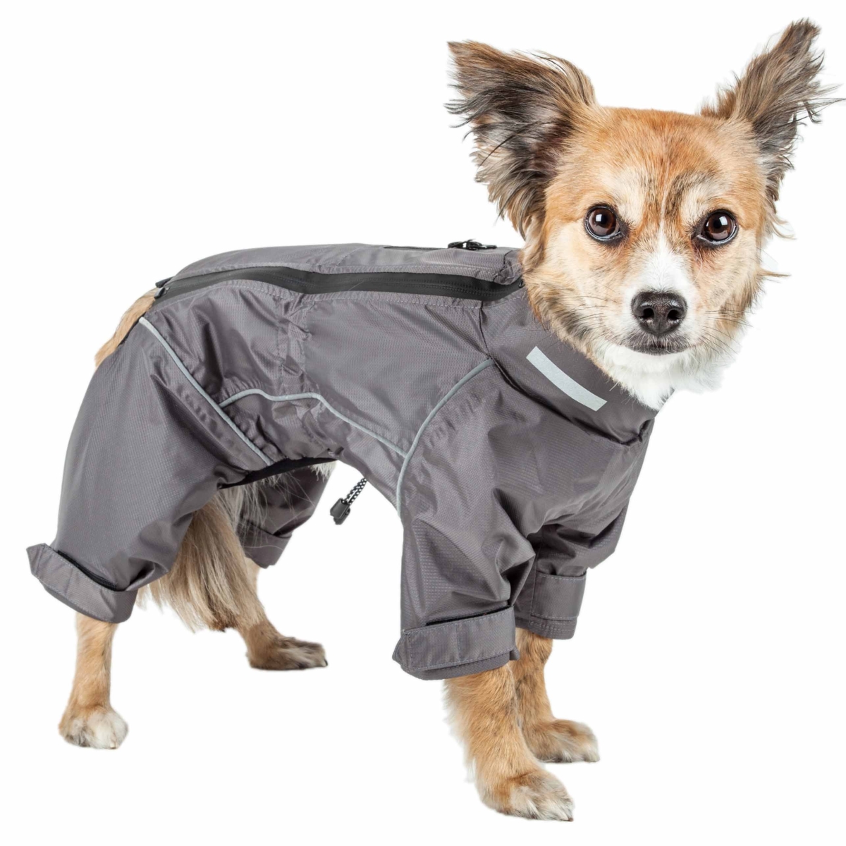 Picture of Dog Helios JKHL12GYXS Hurricanine Waterproof & Reflective Full Body Dog Coat Jacket with Heat Reflective Technology - Grey&#44; Extra Small