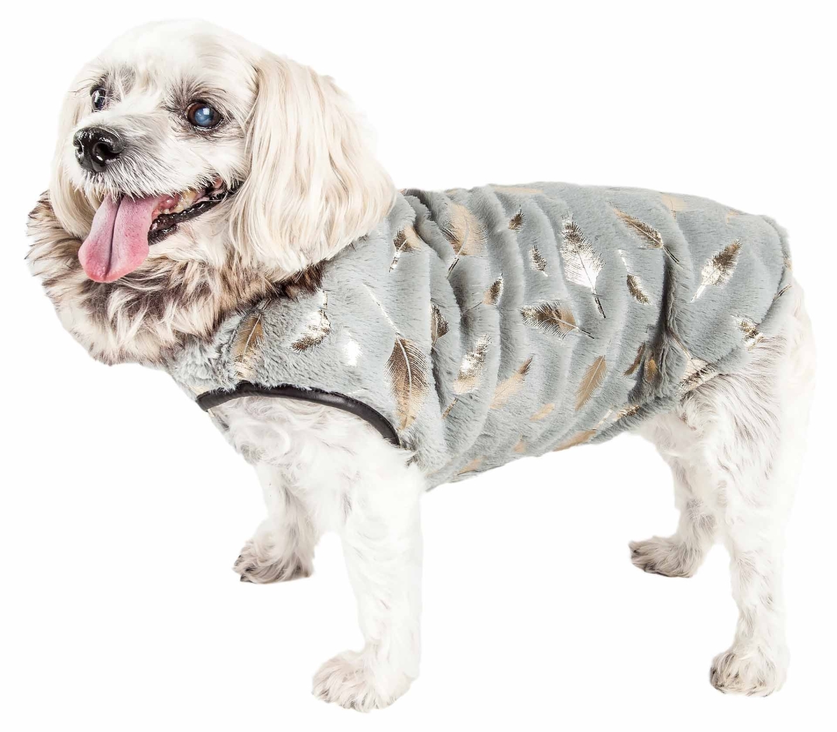 Picture of Pet Life 51GYMD Luxe Gold-Wagger Gold-Leaf Designer Fur Dog Jacket Coat - Grey & Gold&#44; Medium