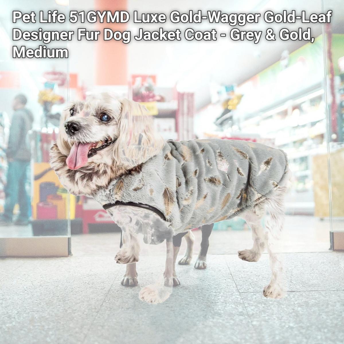 Picture of Pet Life 51GYMD Luxe Gold-Wagger Gold-Leaf Designer Fur Dog Jacket Coat - Grey & Gold&#44; Medium