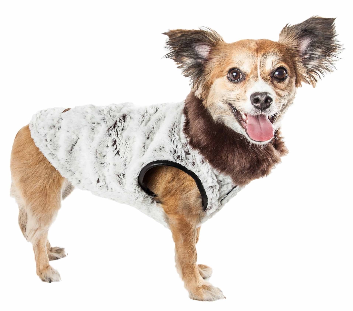 Picture of Pet Life 52WHSM Luxe Purrlage Pelage Designer Fur Dog Coat Jacket - White & Brown&#44; Small