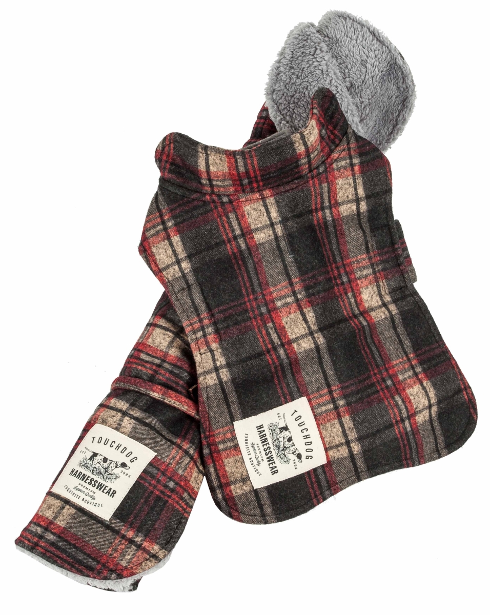 Picture of Touchdog JB1RDXL 2 Piece 2-in-1 Tartan Plaided Dog Jacket with Matching Reversible Dog Mat - Red Plaid&#44; Extra Large