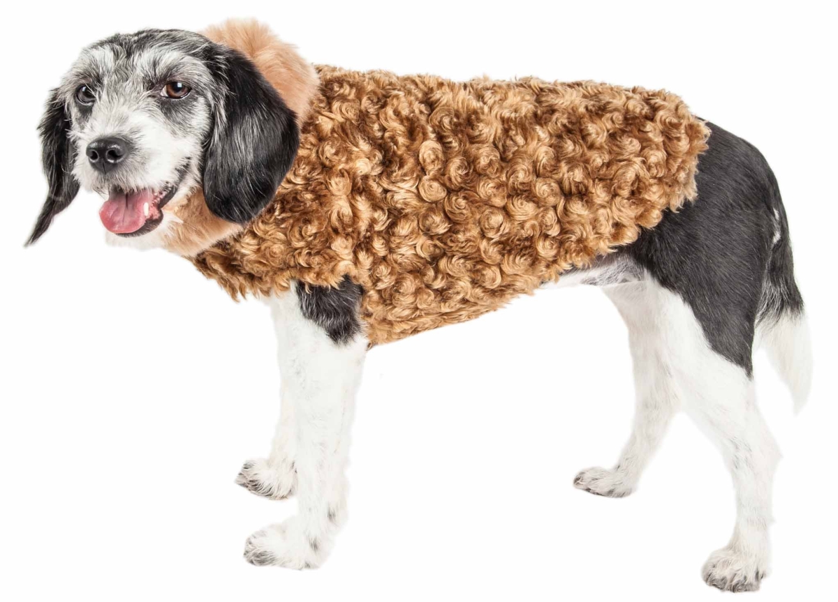 Picture of Pet Life 58BRMD Luxe Furpaw Shaggy Elegant Designer Dog Coat Jacket - Coffee Brown & White&#44; Medium