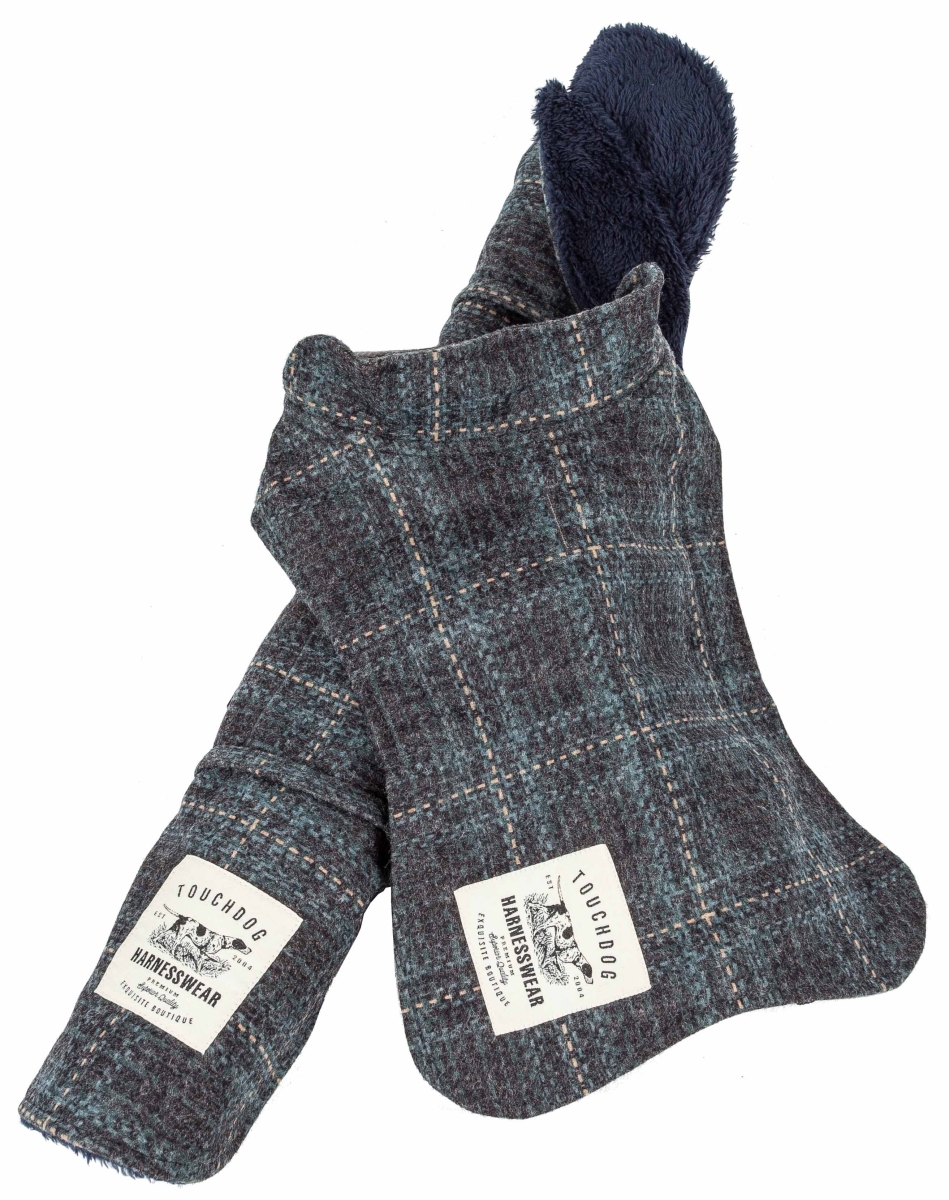 Picture of Touchdog JB2GYBXS 2 Piece 2-in-1 Windowpane Plaided Dog Jacket with Matching Reversible Dog Mat - Grey & Light Blue Plaid&#44; Extra Small