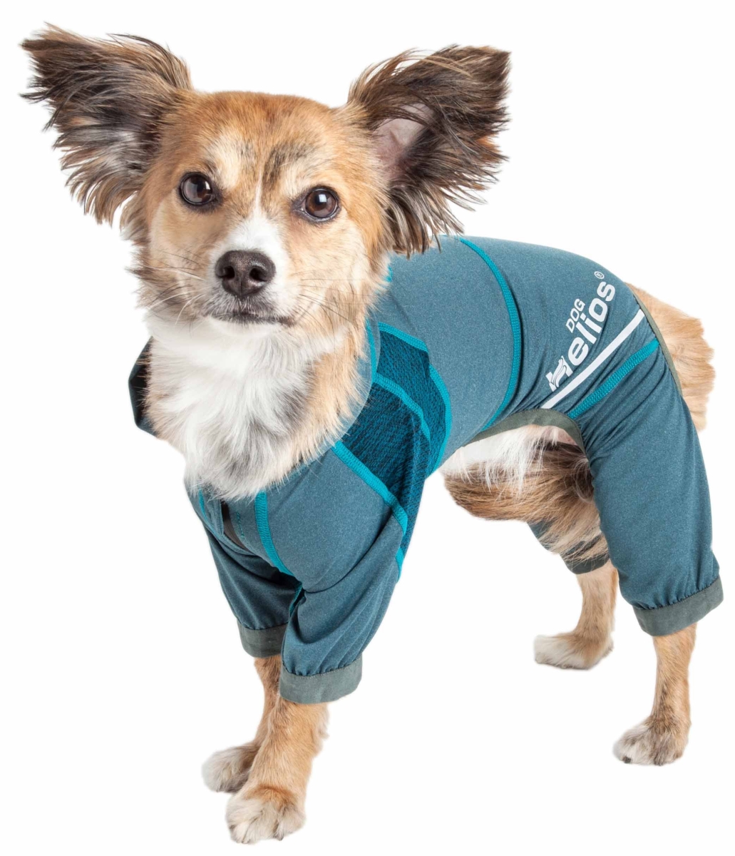 Picture of Dog Helios YGHL7TLXS Namastail 4-Way Stretch Breathable Full Bodied Performance Yoga Dog Hoodie Tracksuit - Teal & Blue&#44; Extra Small