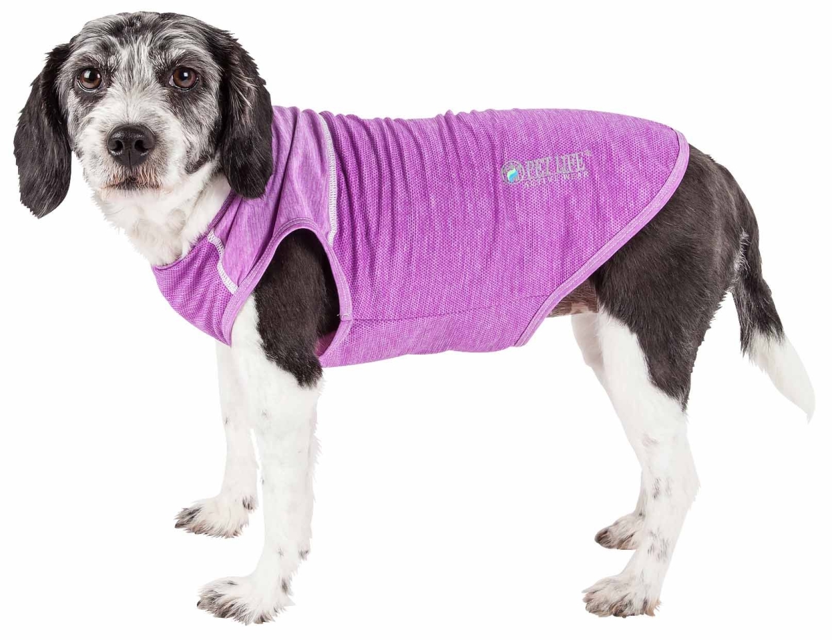 Picture of Pet Life TSHL1PLXS Active Aero-Pawlse Heathered Quick-Dry & 4-Way Stretch-Performance Dog Tank Top T-Shirt - Maroon & Purple&#44; Extra Small