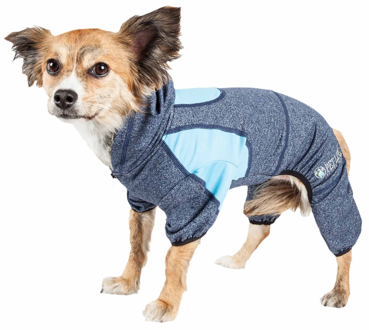 Picture of Pet Life YGHL5BLXL Active Fur-Breeze Heathered Performance 4-Way Stretch Two-Toned Full Bodied Hoodie - Blue, Extra Large