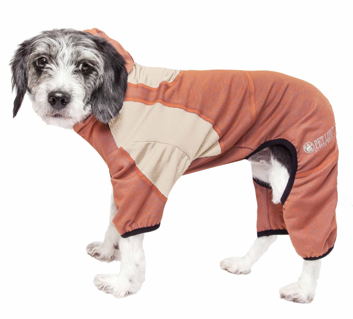 Picture of Pet Life YGHL5ORMD Active Fur-Breeze Heathered Performance 4-Way Stretch Two-Toned Full Bodied Hoodie - Orange, Medium