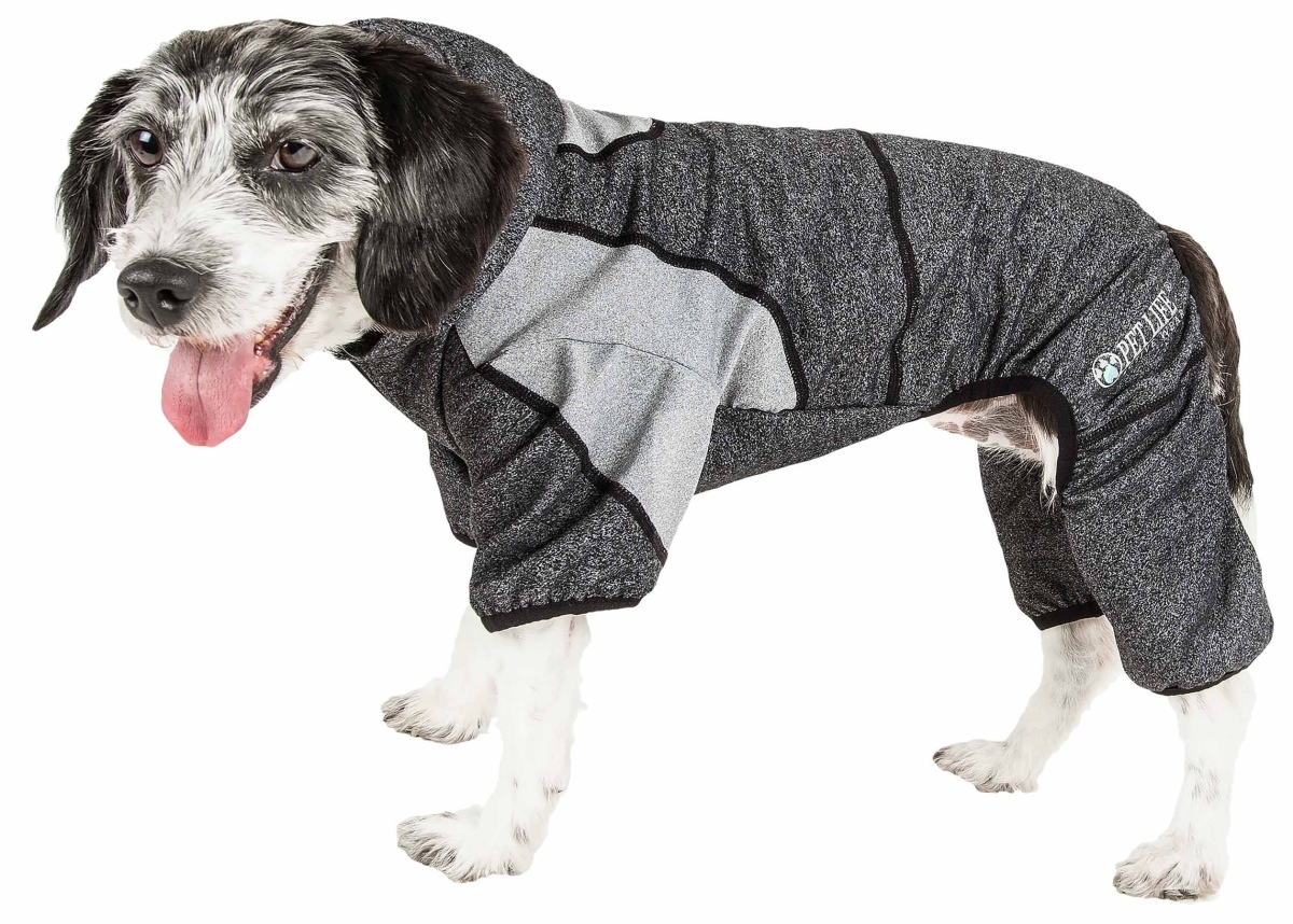 Picture of Pet Life YGHL5BKSM Active Fur-Breeze Heathered Performance 4-Way Stretch Two-Toned Full Bodied Hoodie - Black & Grey&#44; Small