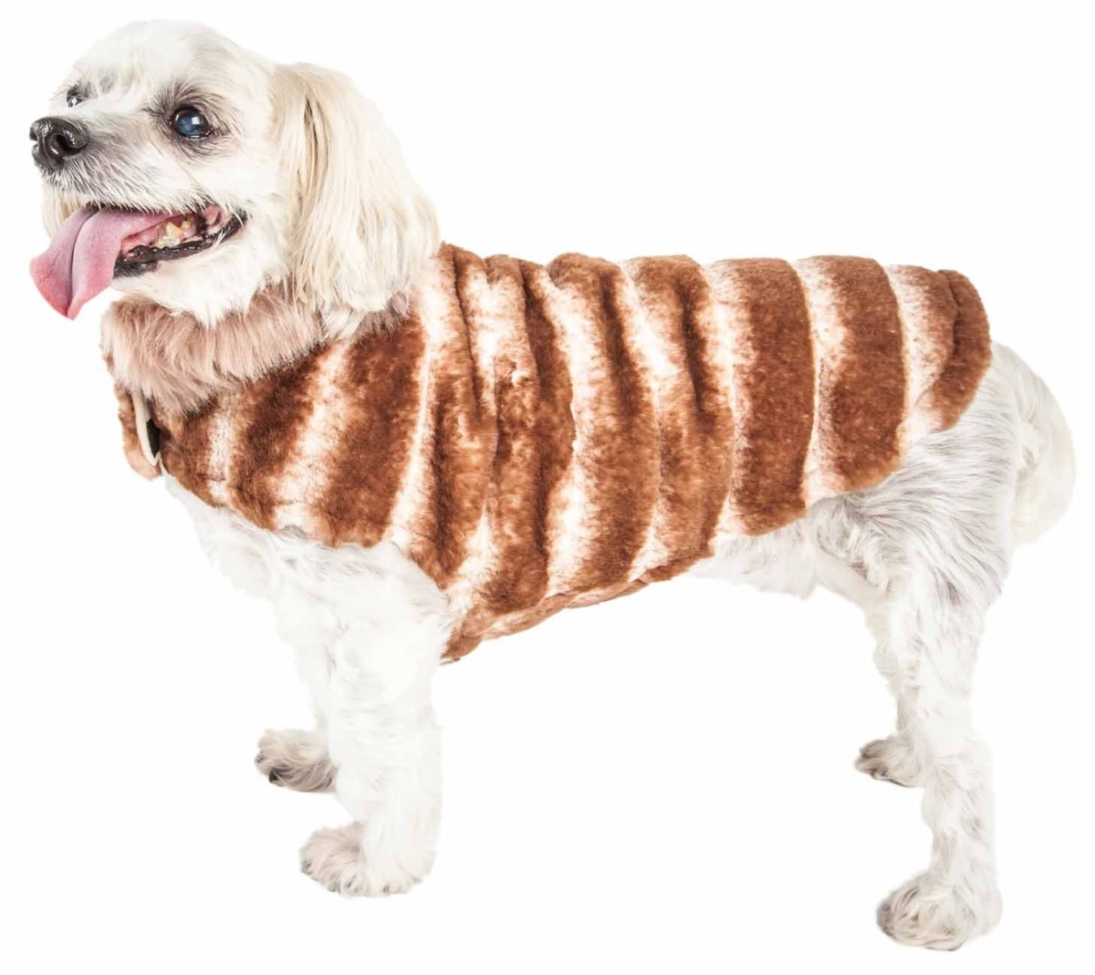 Picture of Pet Life 55STXS Luxe Tira-Poochoo Tiramisu Patterned Mink Dog Coat Jacket - White & Brown&#44; Extra Small