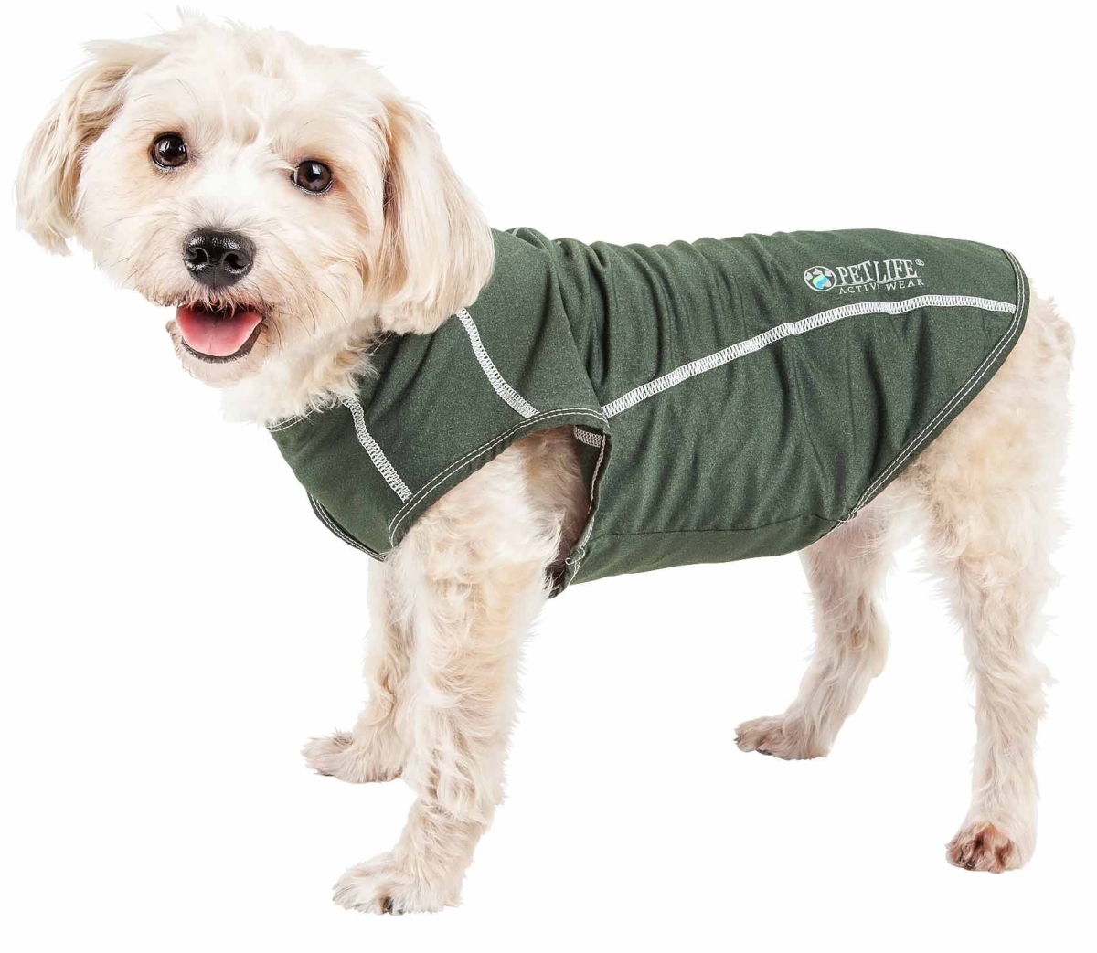 Picture of Pet Life TSHL2OGXS Active Racerbark 4-Way Stretch Performance Active Dog Tank Top T-Shirt - Olive Green, Extra Small