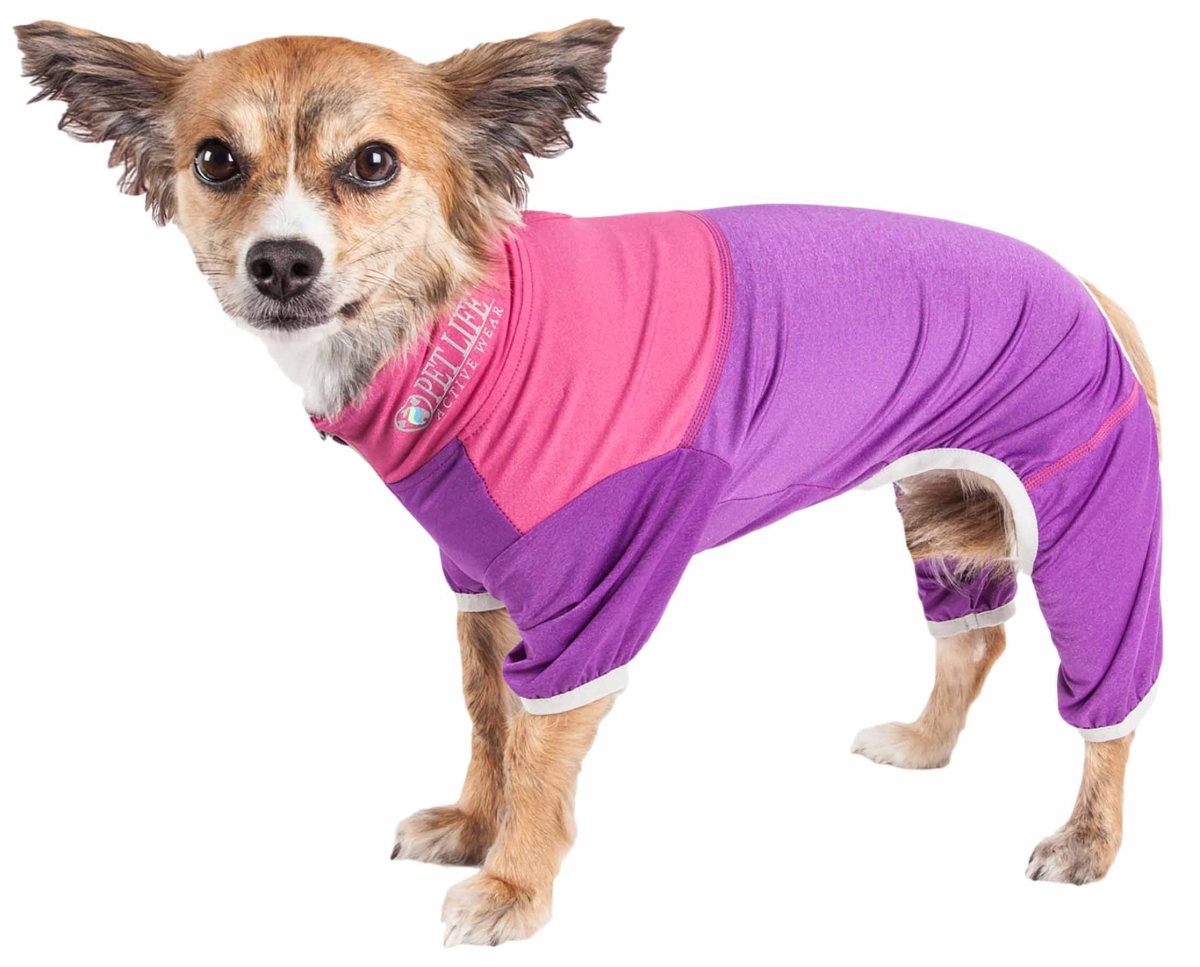 Picture of Pet Life YGHL4PLMD Active Embarker Heathered Performance 4-Way Stretch Two-Toned Full Bodied Warm Up Track Suit - Lavendar & Pink&#44; Medium